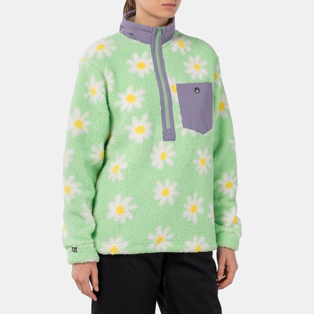Airblaster women Mint Big Daisy Sherpa Half Zip Winter Activewear Jacket sze XXS